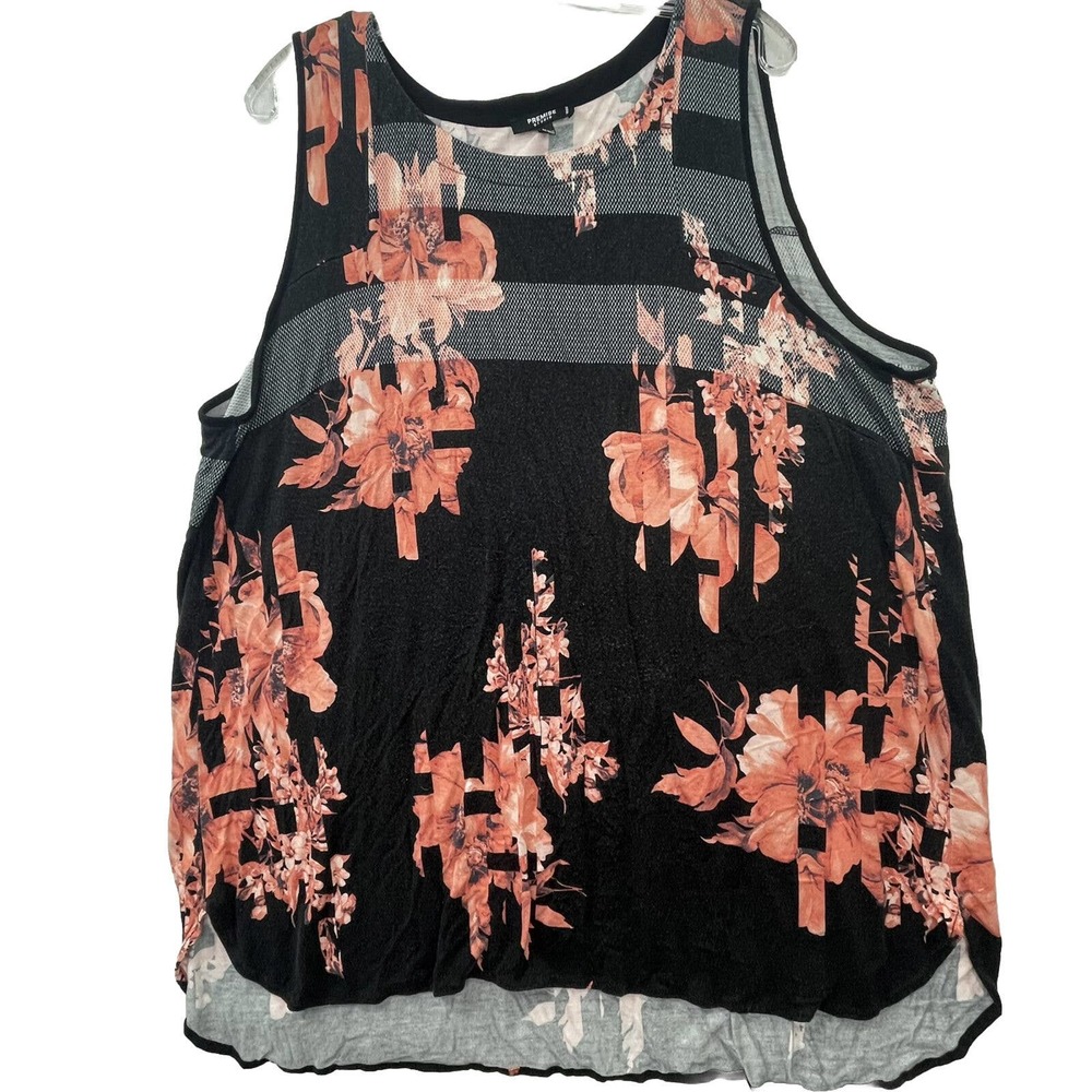 Women’s Plus Size 2X Premise Studio Black & Pink Floral Long Tunic Tank Top
